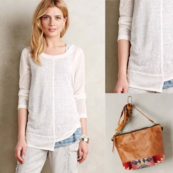 Anthropologie Akemi + Kin Ezri Asymmetrical Tunic Womens Large Ivory Burnout Top - Picture 5 of 9
